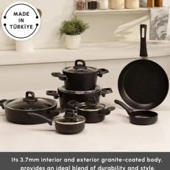 Karaca Blackgold Biogranite 12-Piece Non-Stick Cookware Set, Black Gold