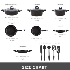 Karaca Blackgold Biogranite 15-Piece Non-Stick Induction Cookware Set, Black Gold
