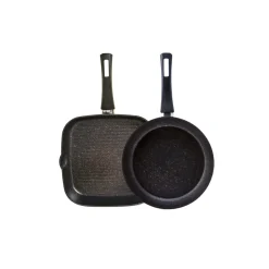 Karaca Blackgold Biogranite 2-Piece Induction Pan-Grill Set, Black Gold