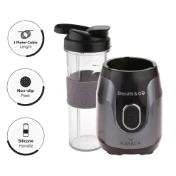 Karaca Blendfit Go Personal Smoothie Blender, 2x 600ml Bottle, 550W, Anthracite