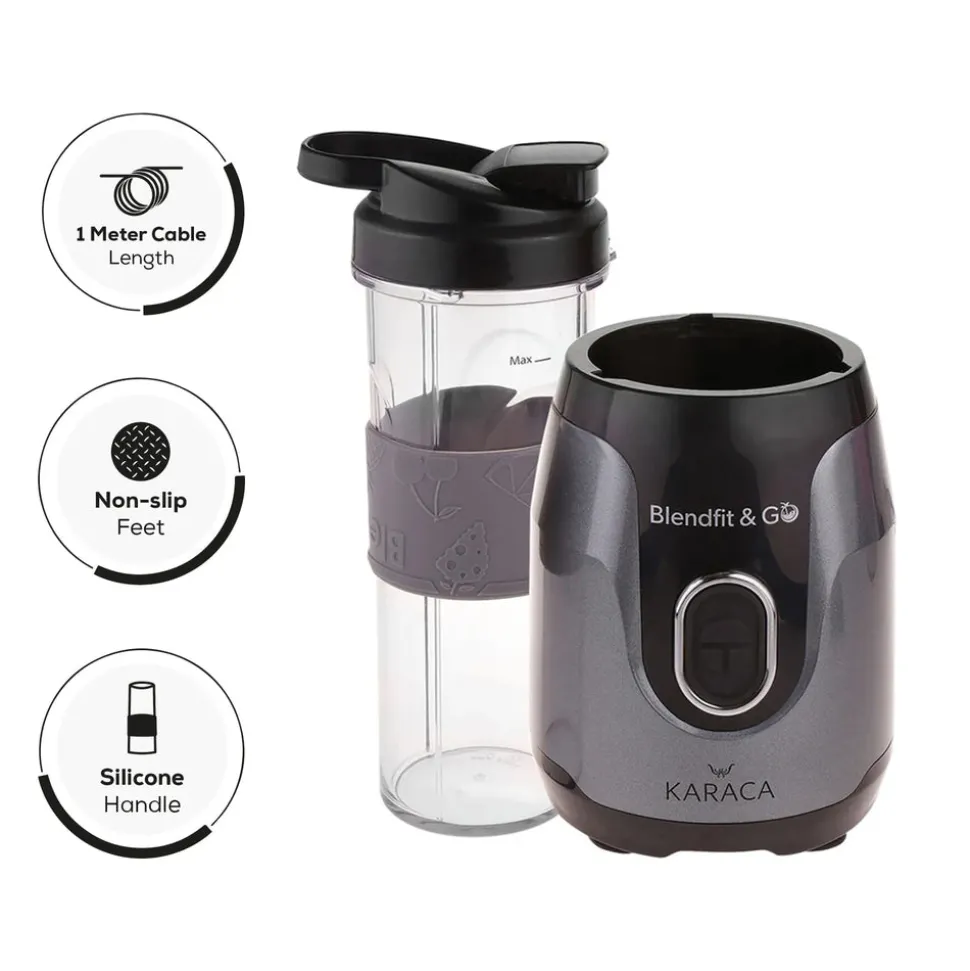 Karaca Blendfit Go Personal Smoothie Blender, 2x 600ml Bottle, 550W, Anthracite