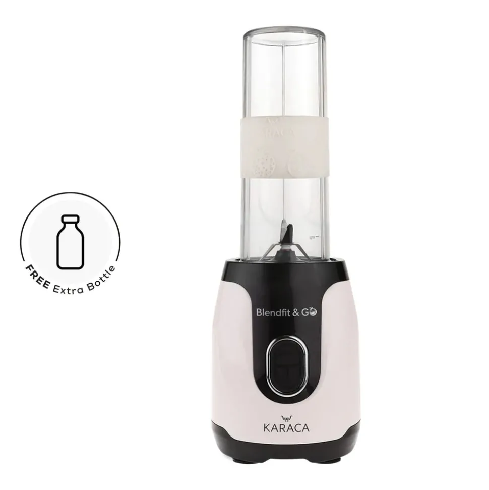 Karaca Blendfit Go Personal Smoothie Blender, 2x600ml Bottle, 550W, Retro Cream