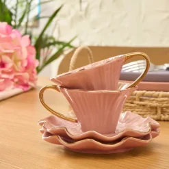 Karaca Bliss 12-Piece Porcelain Turkish Coffee Cup Set for 6 People, 90ml, Pink