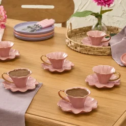 Karaca Bliss 12-Piece Porcelain Turkish Coffee Cup Set for 6 People, 90ml, Pink