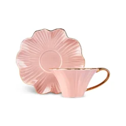 Karaca Bliss 12-Piece Porcelain Turkish Coffee Cup Set for 6 People, 90ml, Pink