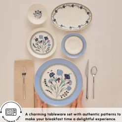Karaca Bone China Blue Clove 26-Piece Serveware Set for 6 People, Multi