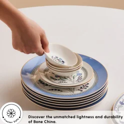 Karaca Bone China Blue Clove 26-Piece Serveware Set for 6 People, Multi