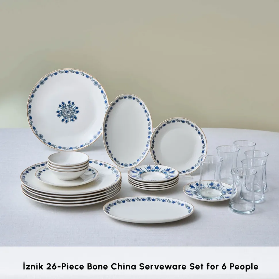 Karaca Bone China İznik 26-Piece Serveware Set for 6 People, Multi