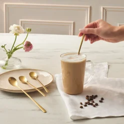 Karaca Boreas 4-Piece Stainless Steel Latte Spoon, Gold
