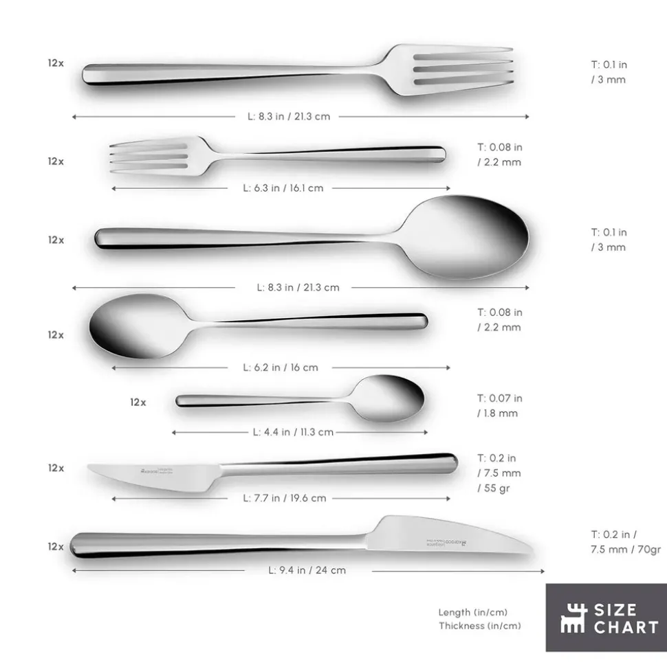 Karaca Boreas 84-Piece Stainless Steel Cutlery Set for 12 People, Silver