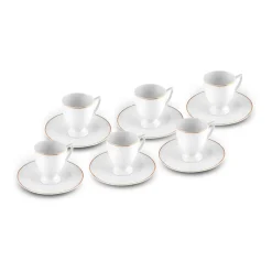 Karaca Boyoz 12-Piece Porcelain Espresso Turkish Coffee Cup Set for 6 People, 85ml, White Gold