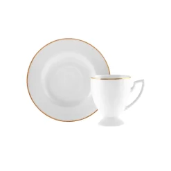 Karaca Boyoz 12-Piece Porcelain Espresso Turkish Coffee Cup Set for 6 People, 85ml, White Gold