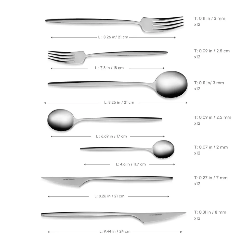 Karaca Braga 84-Piece Stainless Steel Cutlery Set for 12 People, Platin
