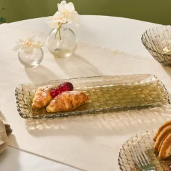 Karaca Braid Lustrous Glass Large Serving Platter, 32,5x13,5cm, Luster