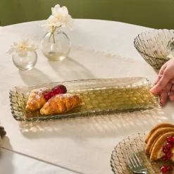Karaca Braid Lustrous Glass Large Serving Platter, 32,5x13,5cm, Luster