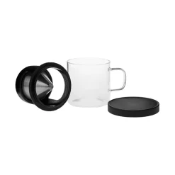 Karaca Brewy Glass Coffee Dripper Mug, 300ml, Black Transparent