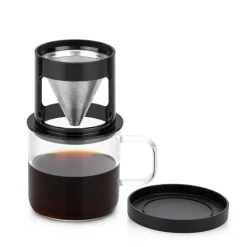 Karaca Brewy Glass Coffee Dripper Mug, 300ml, Black Transparent