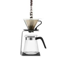 Karaca Brewy Glass Pour Over Coffee Maker Set with Stand, 600ml, Silver Transparent Black