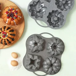 Karaca Cake Pro Aluminium Cast Decorative Bundt Cake Tin, 4 Piece, 28cmx35cm, Anthracite