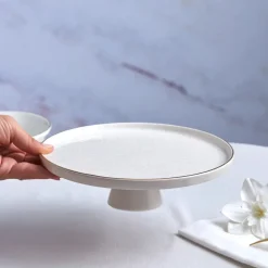 Karaca Calvin Ceramic Cake Stand, 23cm, White Gold
