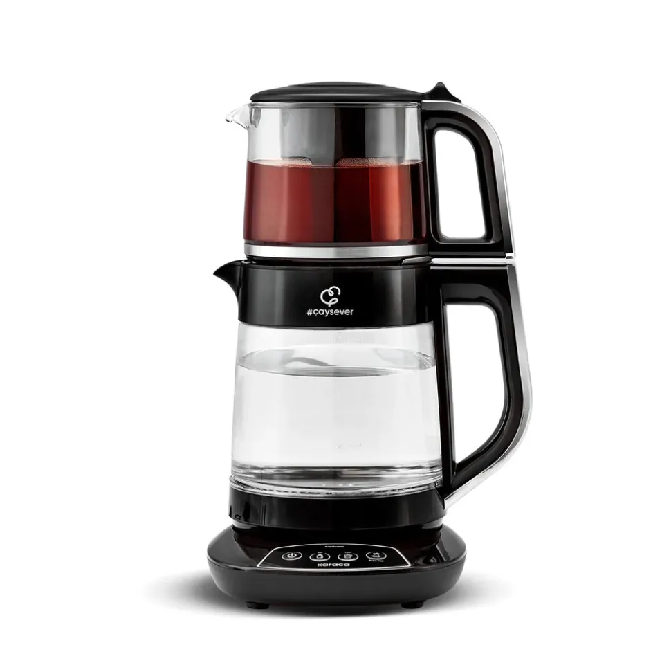 Karaca Caysever 3 in 1 Talking Automatic Tea Maker Kettle and Baby Food Water Preparation, 1700W, Chrome