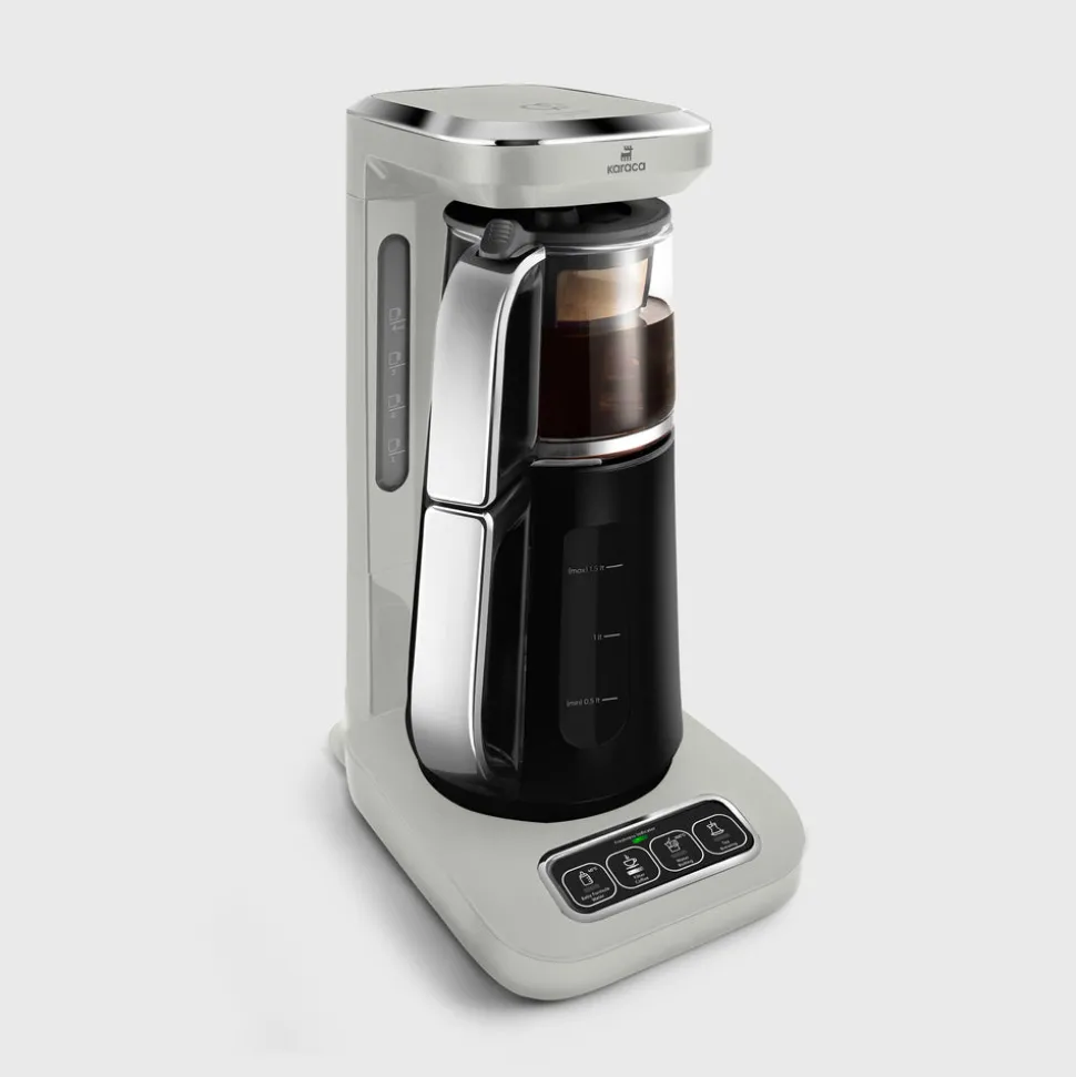 Karaca Caysever Robotea Pro 4 in 1 Talking Automatic Tea Maker Kettle and Filter Coffee Maker, 2500W, Starlight