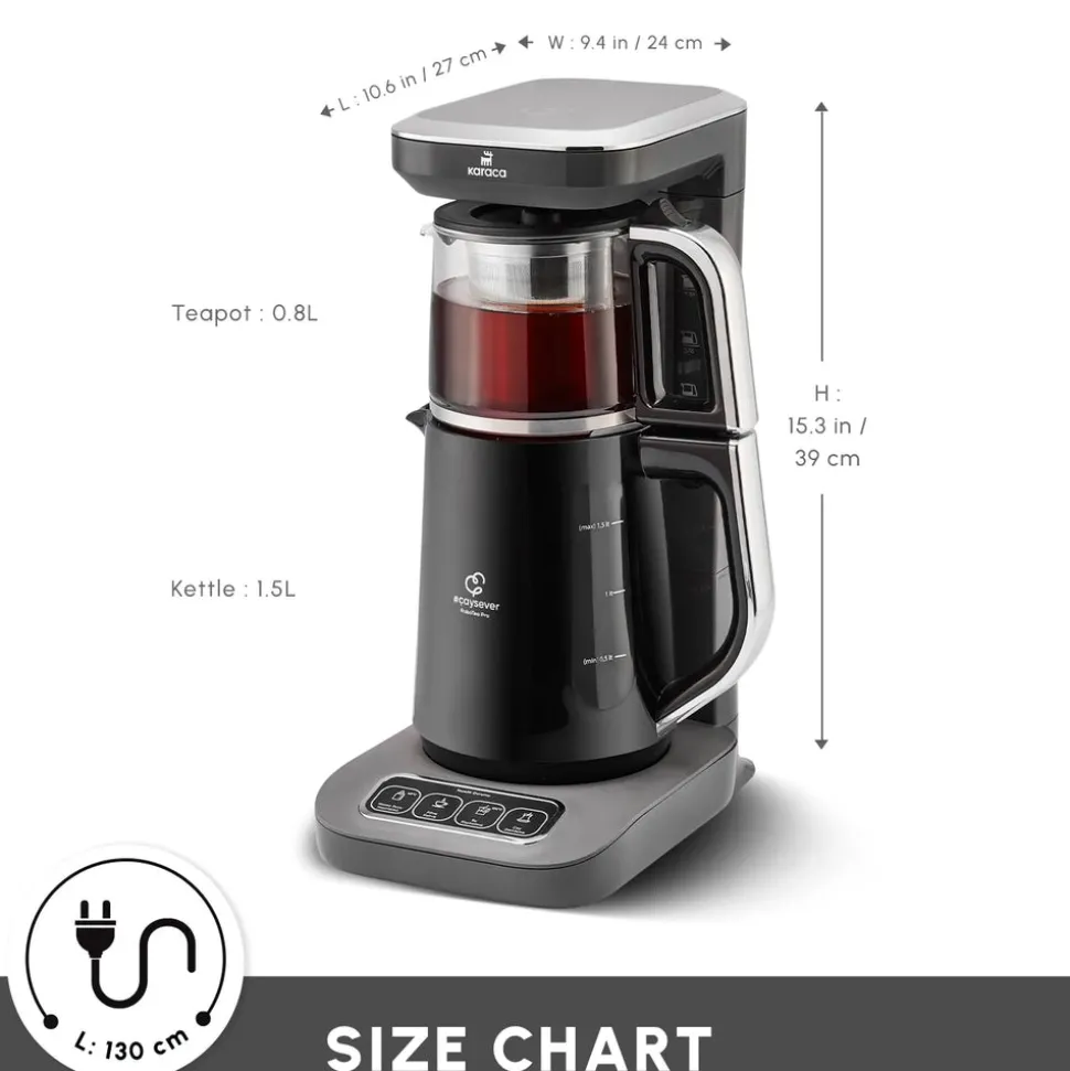 Karaca Caysever Robotea Pro 4 in 1 Talking Automatic Tea Maker Kettle and Filter Coffee Maker, 2500W, Space Grey