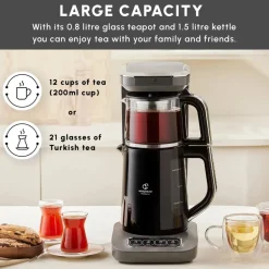 Karaca Caysever Robotea Pro 4 in 1 Talking Automatic Tea Maker Kettle and Filter Coffee Maker, 2500W, Space Grey