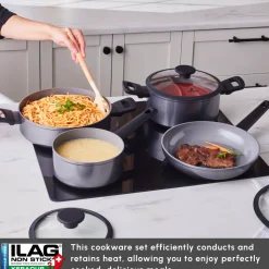 Karaca Ceramica Iconic Grey 7-Piece Non-Stick Induction Cookware Set, Grey