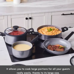 Karaca Ceramica Iconic Grey 7-Piece Non-Stick Induction Cookware Set, Grey