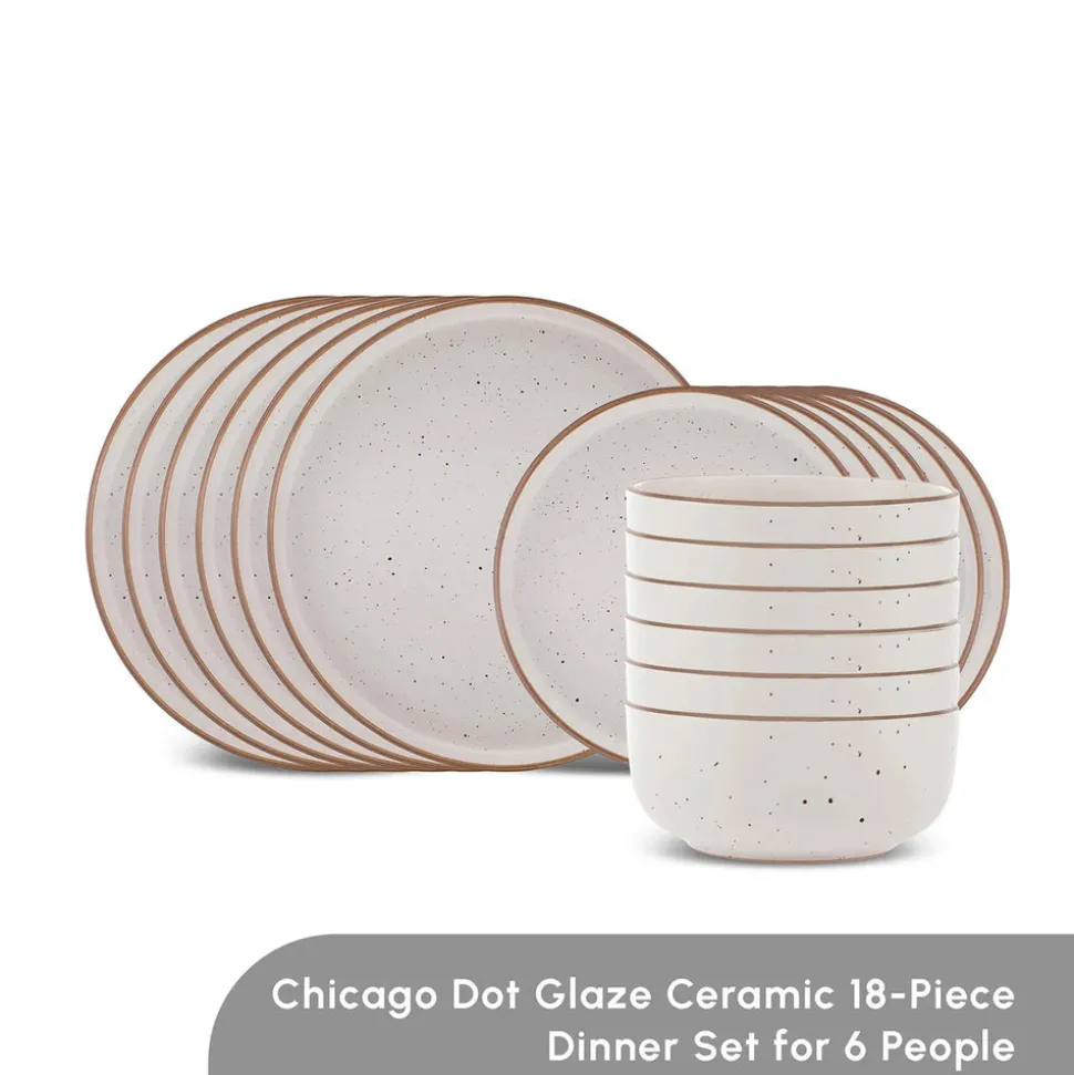 Karaca Chicago Dot 18-Piece Stoneware Dinner Set for 6 People, Multi