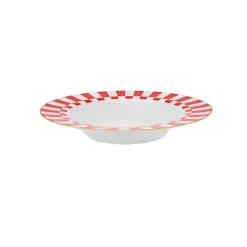 Karaca Circus Porcelain Pasta Bowl, 20cm, Red White Gold