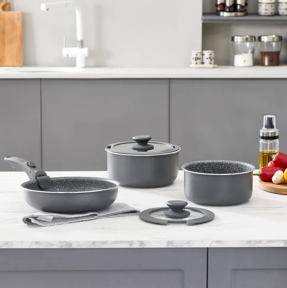Karaca Comfort 6-Piece Induction Non-Stick Detachable Cookware Set, Black