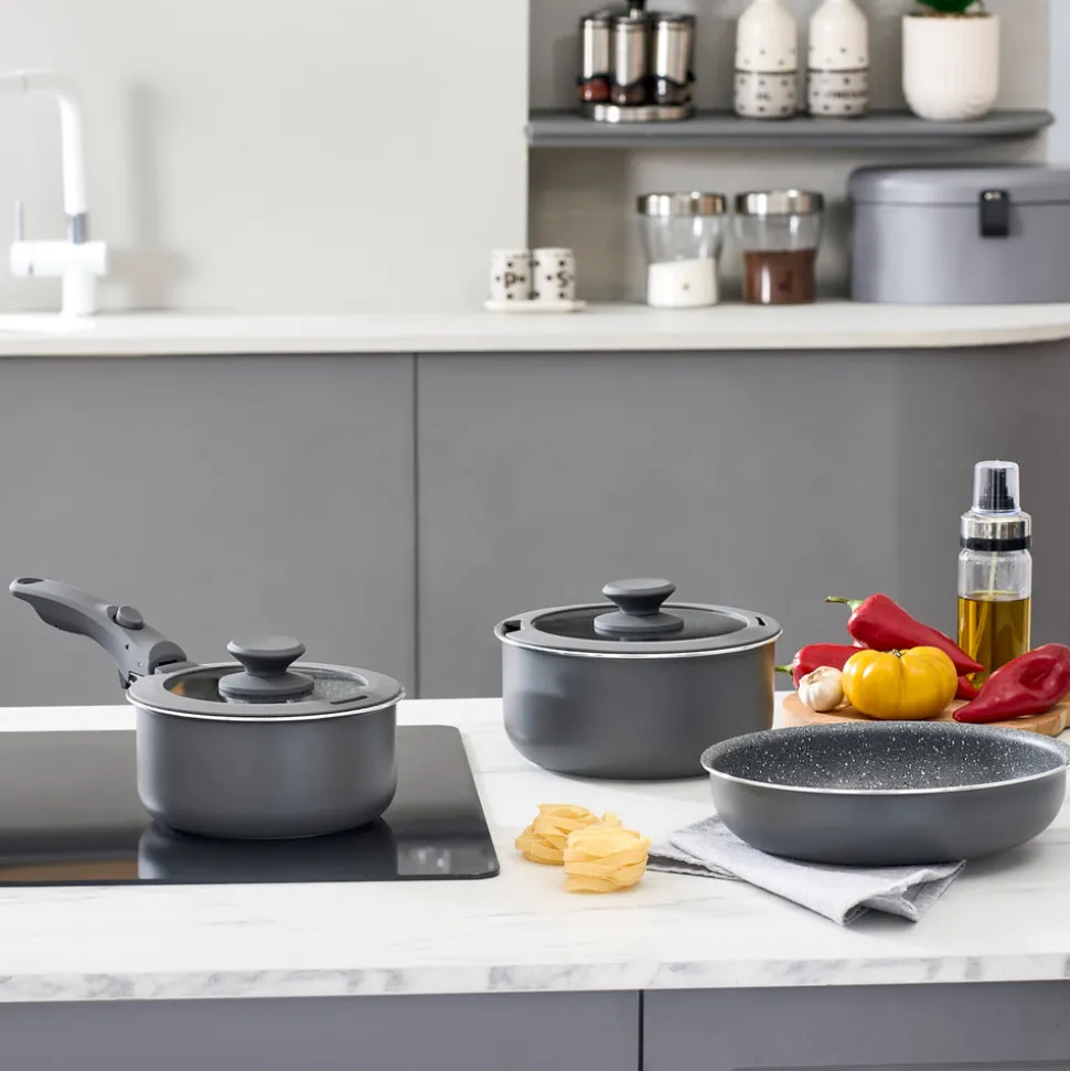Karaca Comfort 6-Piece Induction Non-Stick Detachable Cookware Set, Black