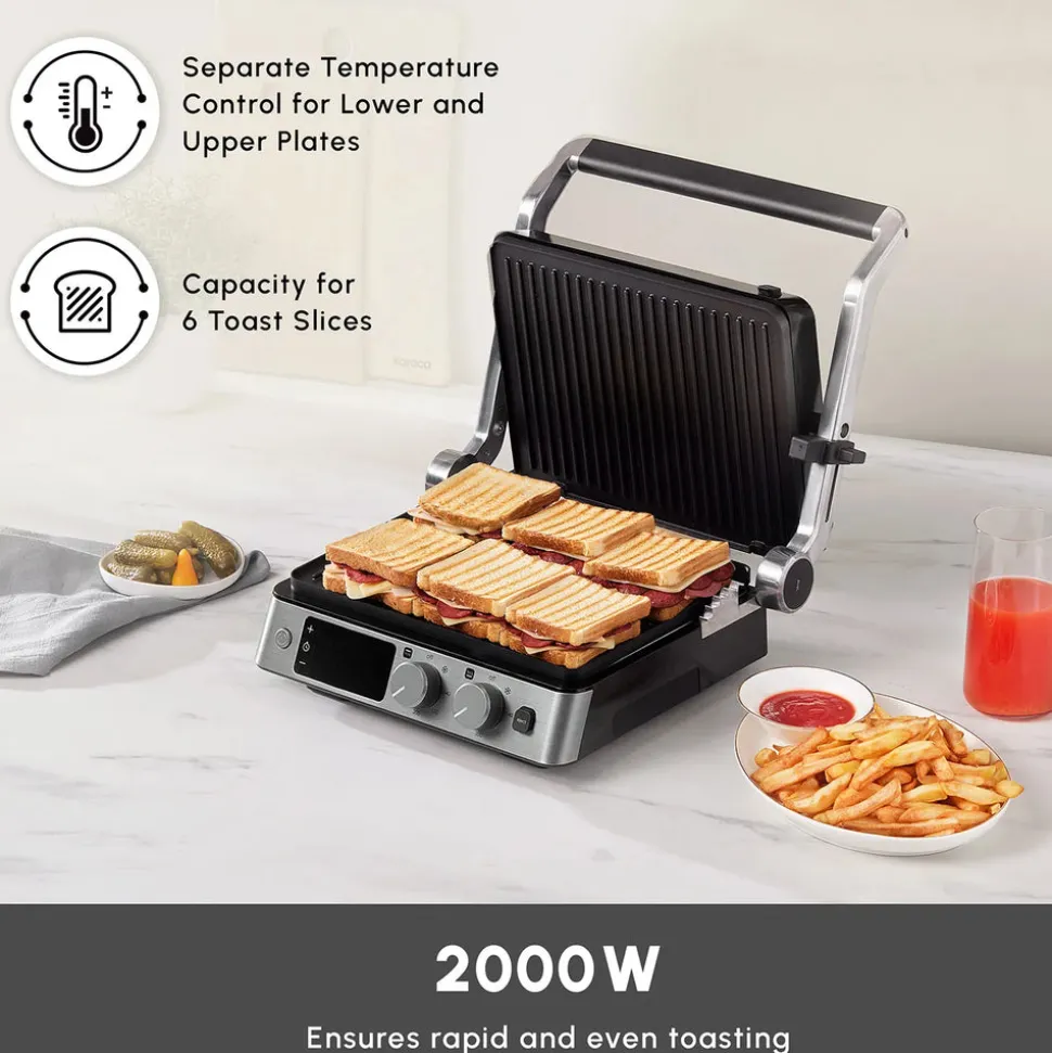 Karaca Compact Steel Pro Sear and Grill Inox 2008 Grill and Sandwich Toaster, 2000W