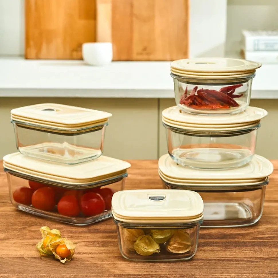 Karaca Cream Vacuum Storage Container, 0.9L, Transparent