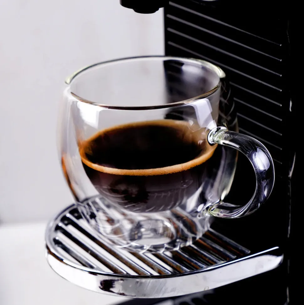 Karaca Double Wall Borosilicate Glass Cup Set with Handle for 2 People, 150ml, Transparent