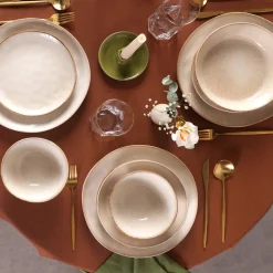Karaca Earth Collection Aria 55-Piece Stoneware Ceramic Dinner Set for 12 People, Beige