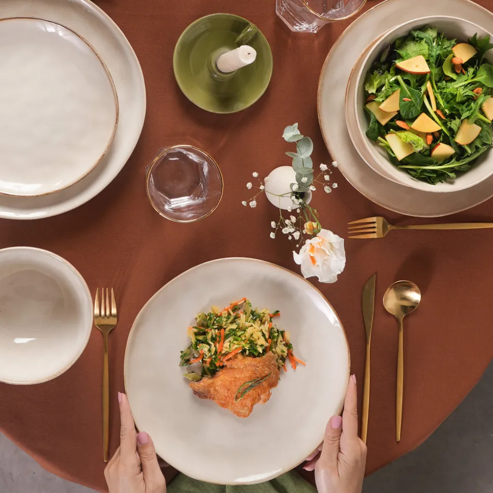 Karaca Earth Collection Aria 55-Piece Stoneware Ceramic Dinner Set for 12 People, Beige