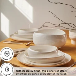 Karaca Earth Collection Clay 55-Piece Porcelain Dinner Set for 12 People, White