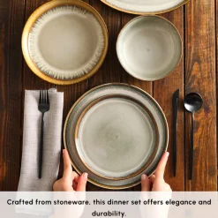 Karaca Earth Collection Earthy Reactive Glaze 52-Piece Stoneware Dinner Set for 12 People, Multi