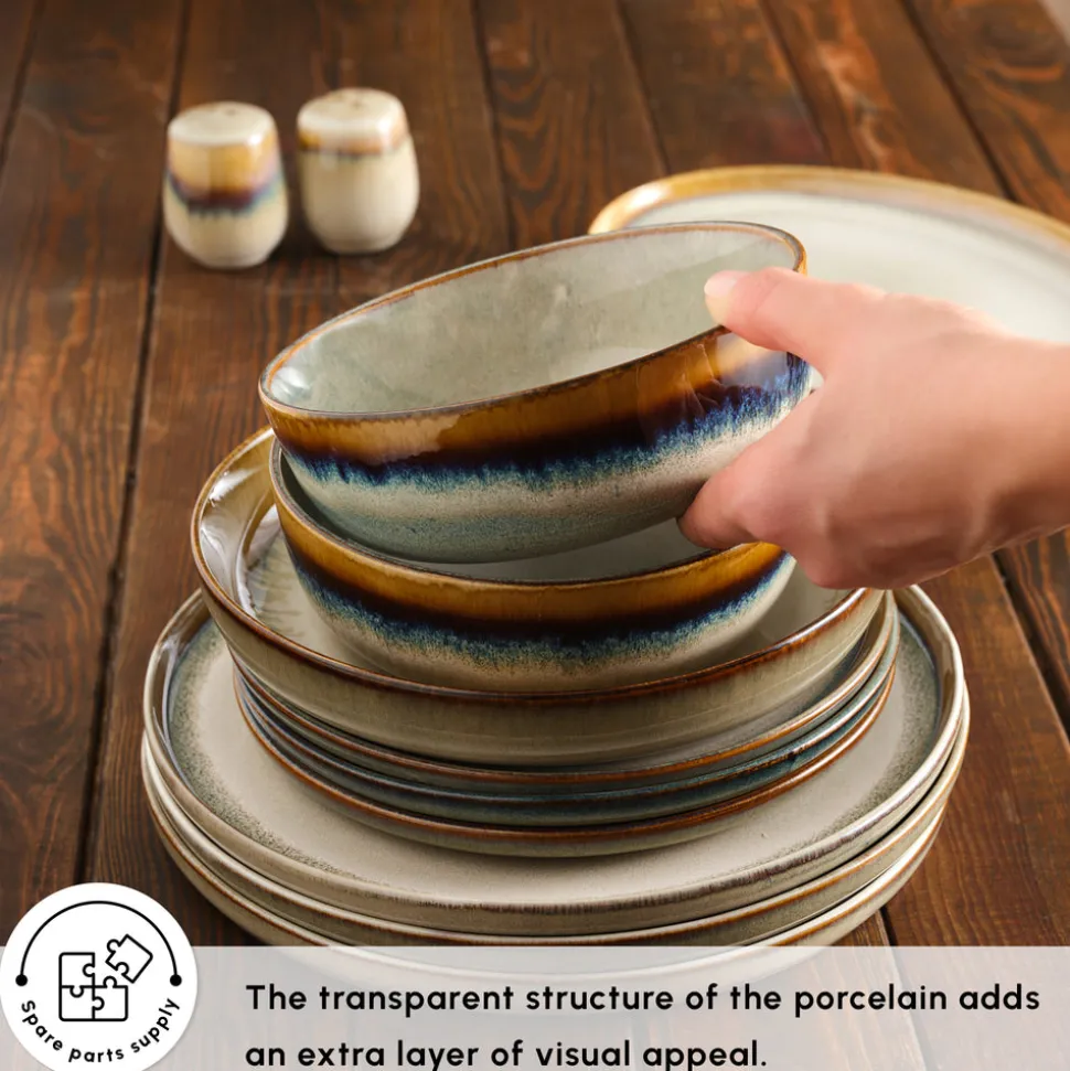 Karaca Earth Collection Earthy Reactive Glaze 52-Piece Stoneware Dinner Set for 12 People, Multi