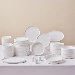 Karaca Earth Collection Matte Glaze 55-Piece Porcelain Dinner Set for 12 People, White