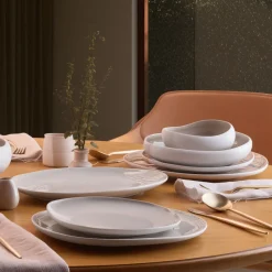 Karaca Earth Collection New Cupid 55-Piece Stoneware Dinner Set for 12 People, Cream