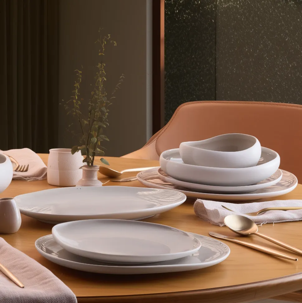 Karaca Earth Collection New Cupid 55-Piece Stoneware Dinner Set for 12 People, Cream