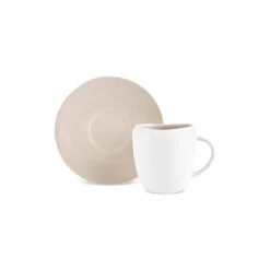 Karaca Earth Collection New Cupid Reactive Glaze Espresso Turkish Coffee Cup Set, 90ml, Beige White
