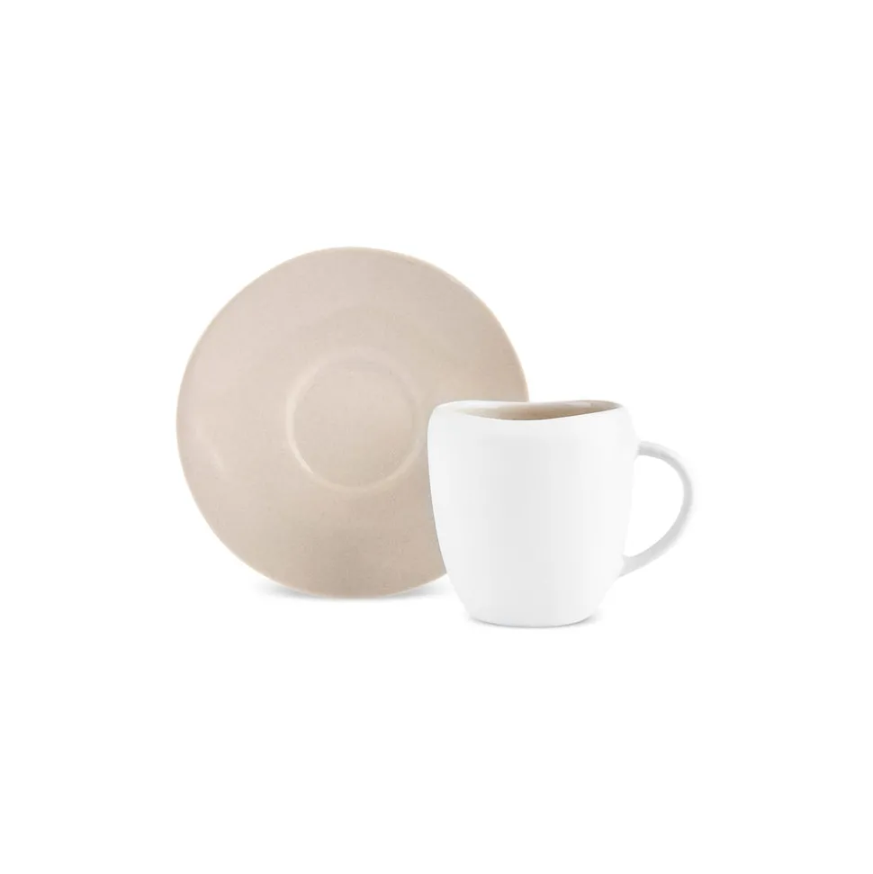 Karaca Earth Collection New Cupid Reactive Glaze Espresso Turkish Coffee Cup Set, 90ml, Beige White