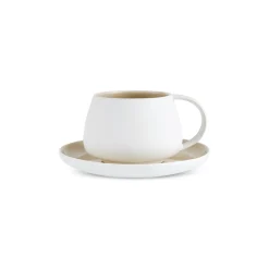 Karaca Earth Collection New Cupid 2-Piece Reactive Glaze Tea Set, 300ml, Beige White