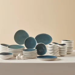 Karaca Earth Collection New Galactic Oscar Reactive Glaze 55-Piece Dinner Set for 12 People, Multi