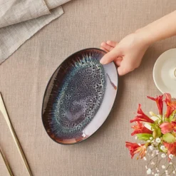 Karaca Earth Collection New Galactic Reactive Glaze Serving Platter, 24cm, Black